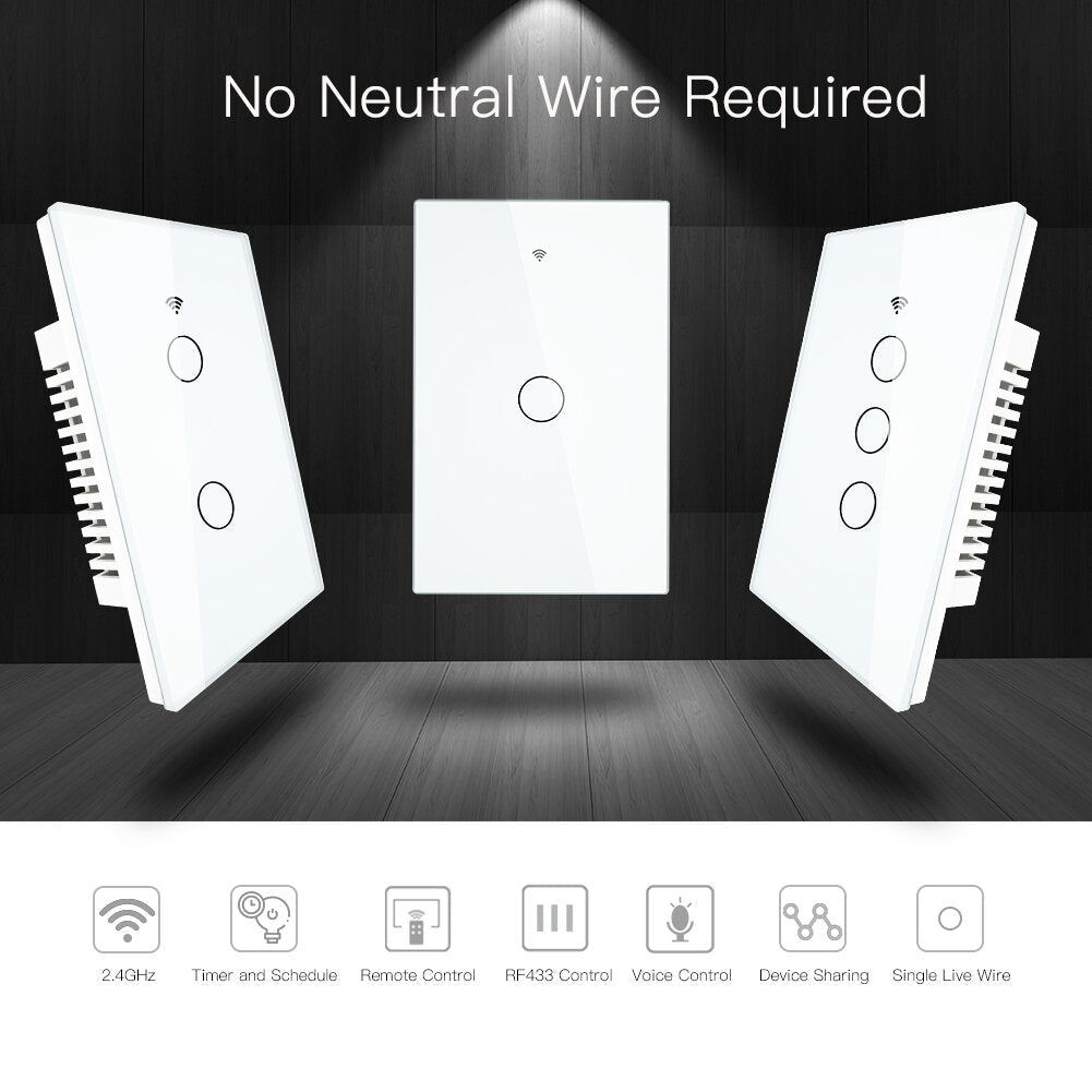 WiFi Smart Wall Touch Switch No Neutral Wire Needed 250V Smart Single Wire Wall Switch Work with Alexa Google Home