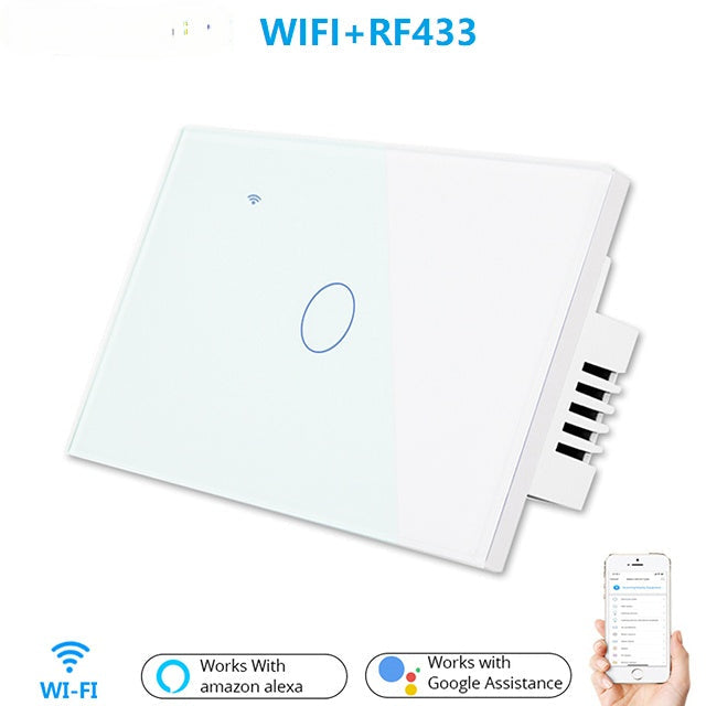 US WiFi+RF Smart Lights Wall Touch Switch APP Voice Remote Control Wireless Lamp Smart Home Switch,1/2 Way