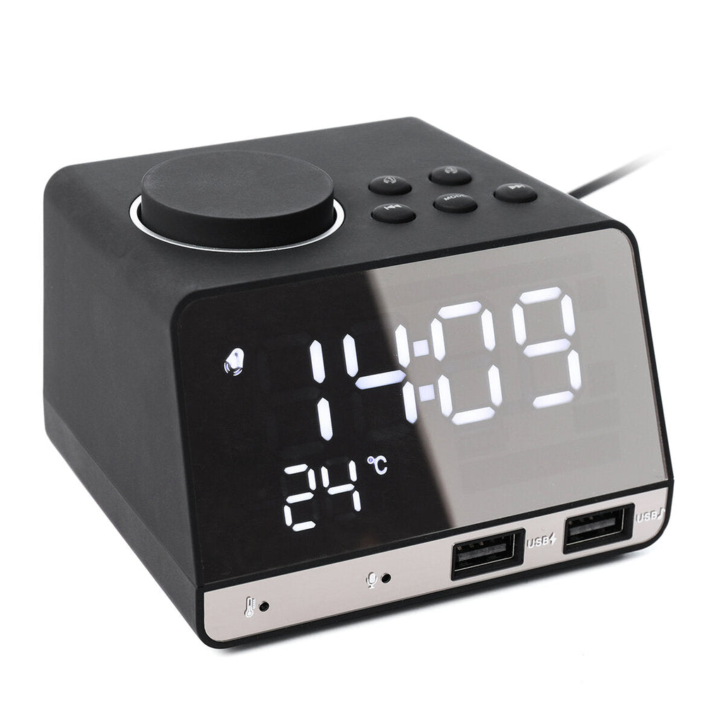 Radio Clock Double USB Chaging Port Bluetooth Alarm Clock Digital Display Mirror Alarm Clock