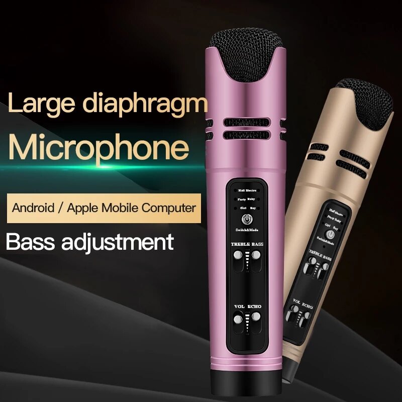 DSP Metal Handheld Wireless Recording Karaoke Microphone Support 6 Voice Voice-Changing Built-In Sound Card Anchor Live Singing Microphones