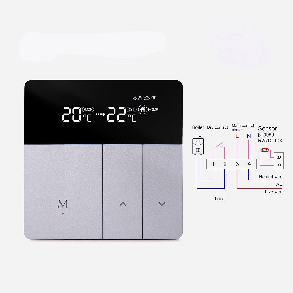 Smart Thermostat Sliver Electric Heating Temperature Controller APP Real Time Remote Control LCD Touch Display Screen Works With Alexa Google Home