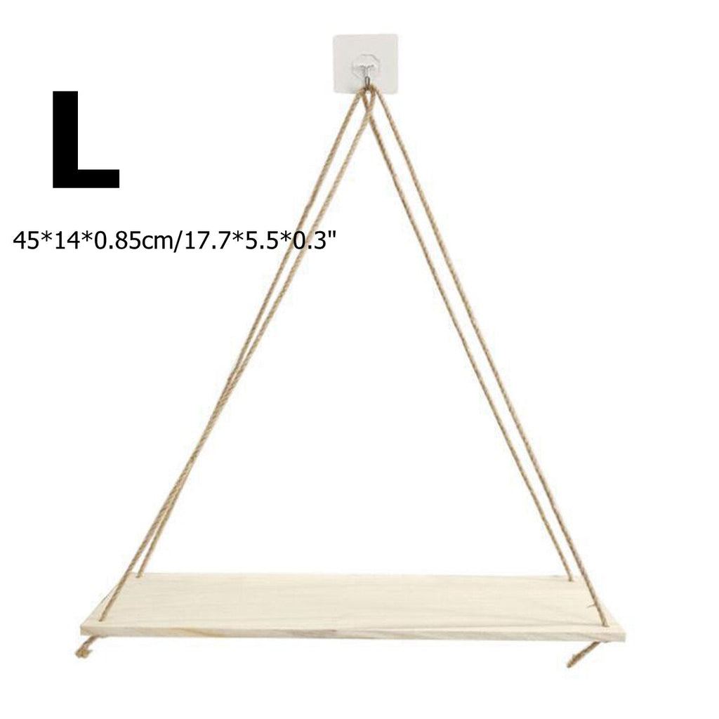 Wooden Hanging Shelf Swing Floating Shelves Rope Wall Display Rack Decorate