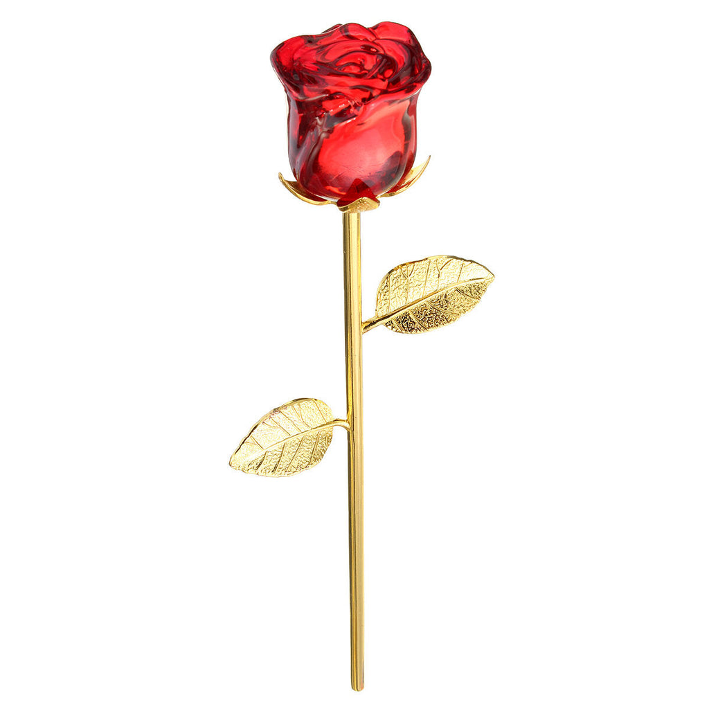 Crystal Glass Golden Roses Flower Ornament Valentine Gifts Present with Box Home Decorations