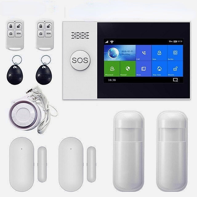 Alarm System 4.3 Inch Screen WIFI GSM GPRS Burglar Home Security With PIR Motion Sensor Fire Smoke Detector