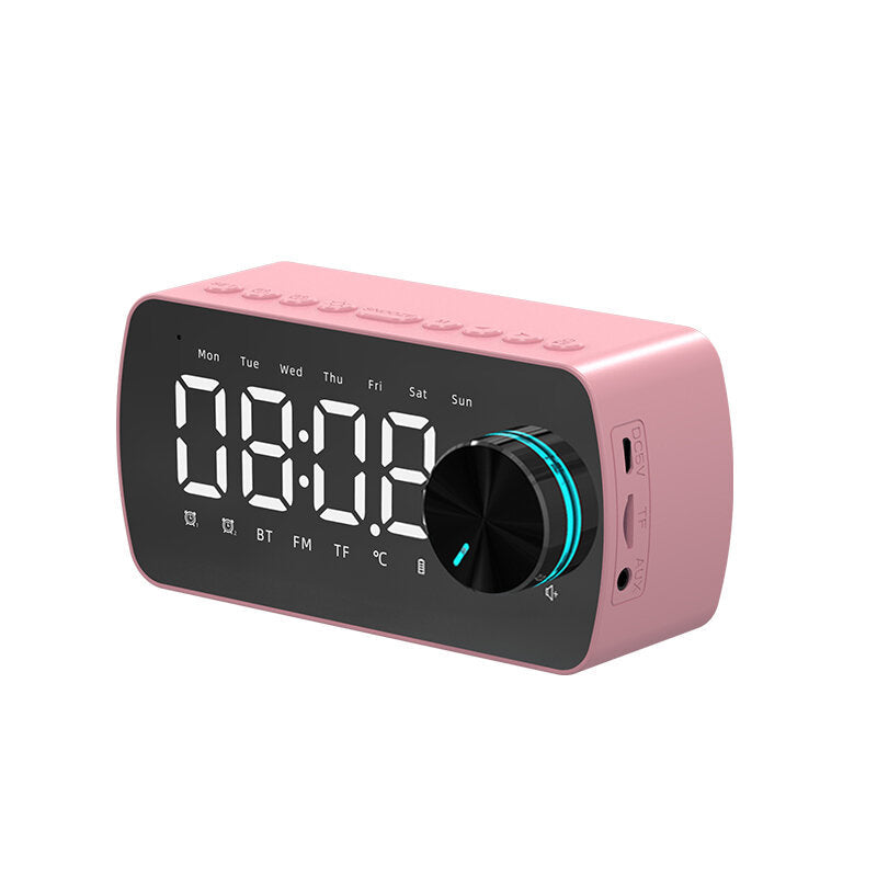 Wireless Bluetooth Speaker Double Alarm Clock FM Radio Mirror LED Display Hi-Fi Music Column Subwoofer Hands-free Call Speaker