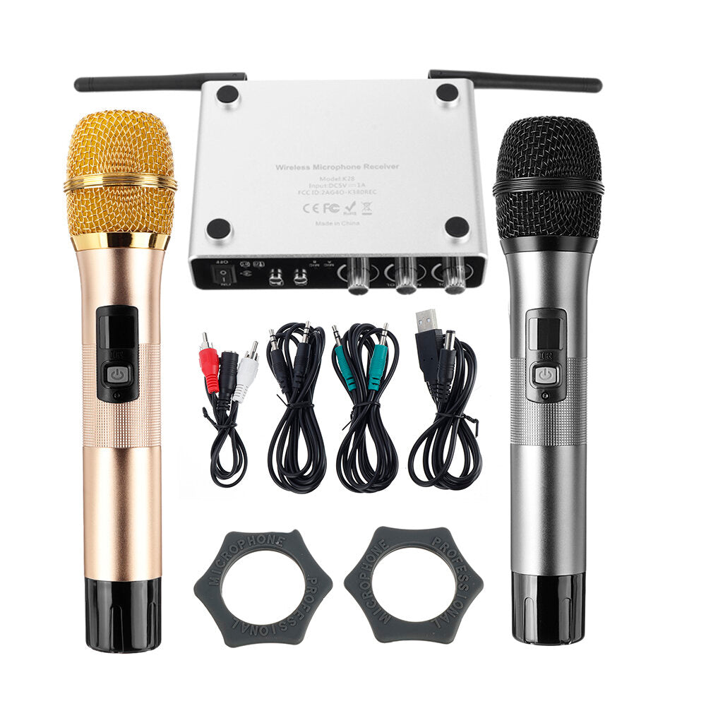 Wireless Handheld Microphone System with 2 Cordless Mics and Receiver Box Professional Live Equipment Optional 25 Channels UHF Band Wire