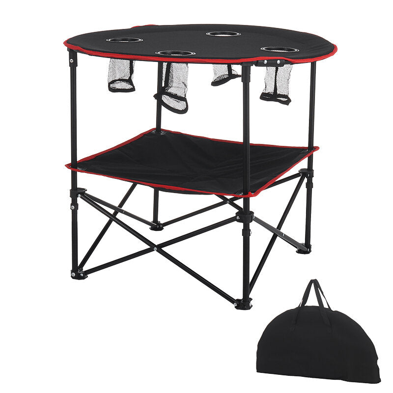 600D Canvas Beach Table Folding Lightweight Tabletop 4 Cup Holders Portable Picnic Camping Table with Storage Bag