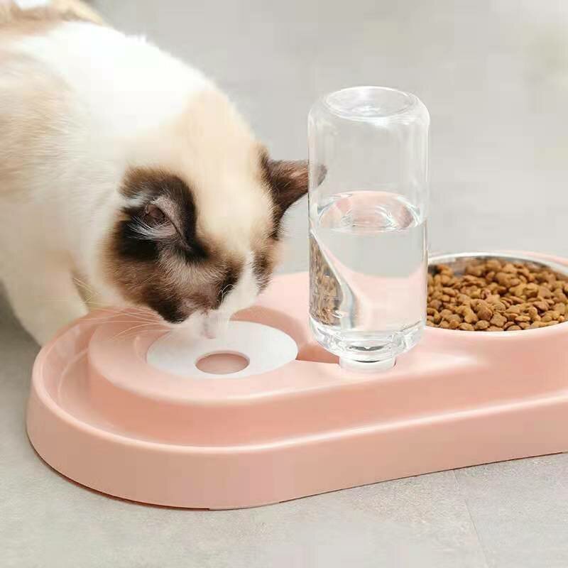 Pet Bowl Automatic Feeder Double Bowl Pet Water Dispenser Multifunctional Pet Feeder with Water Bottle