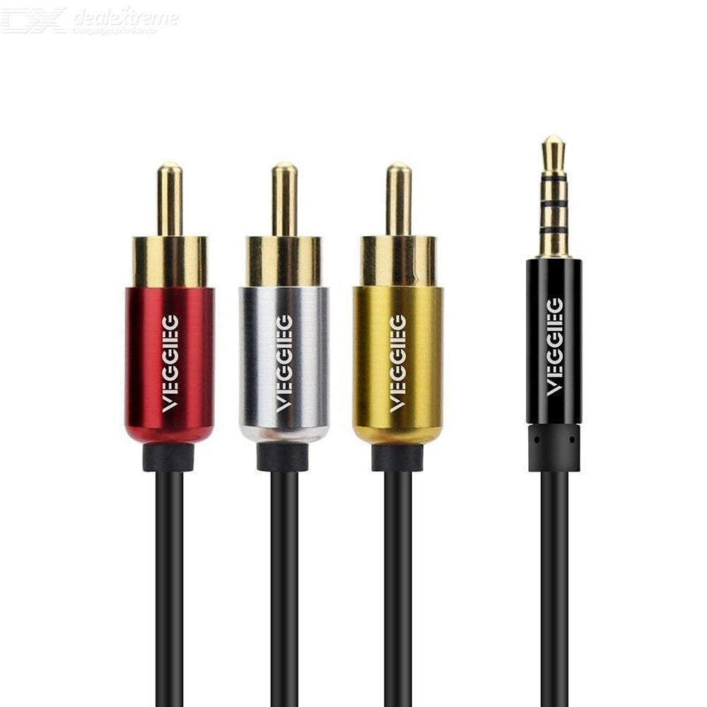 3.5mm Jack to 3RCA Audio Cable Jack 3.5mm to AV Converter Cable Metal Shell Splitter for Stereo VCD DVD Computer