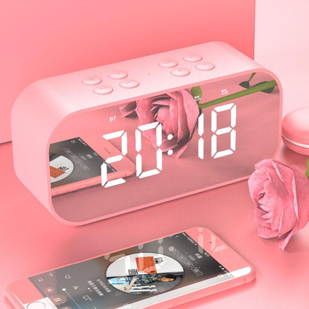 Wireless Bluetooth 5.0 Speaker Double Alarm Clock FM Radio Hi-Fi Music Column Subwoofer Hands-free Call Mirror Screen Display