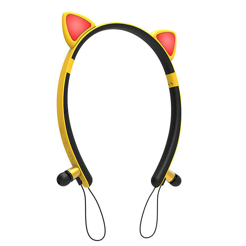 Cat Ear Cartoon Cute Magnetic Bluetooth Earphone Headband Lighting Sports Headphone for Women Gifts