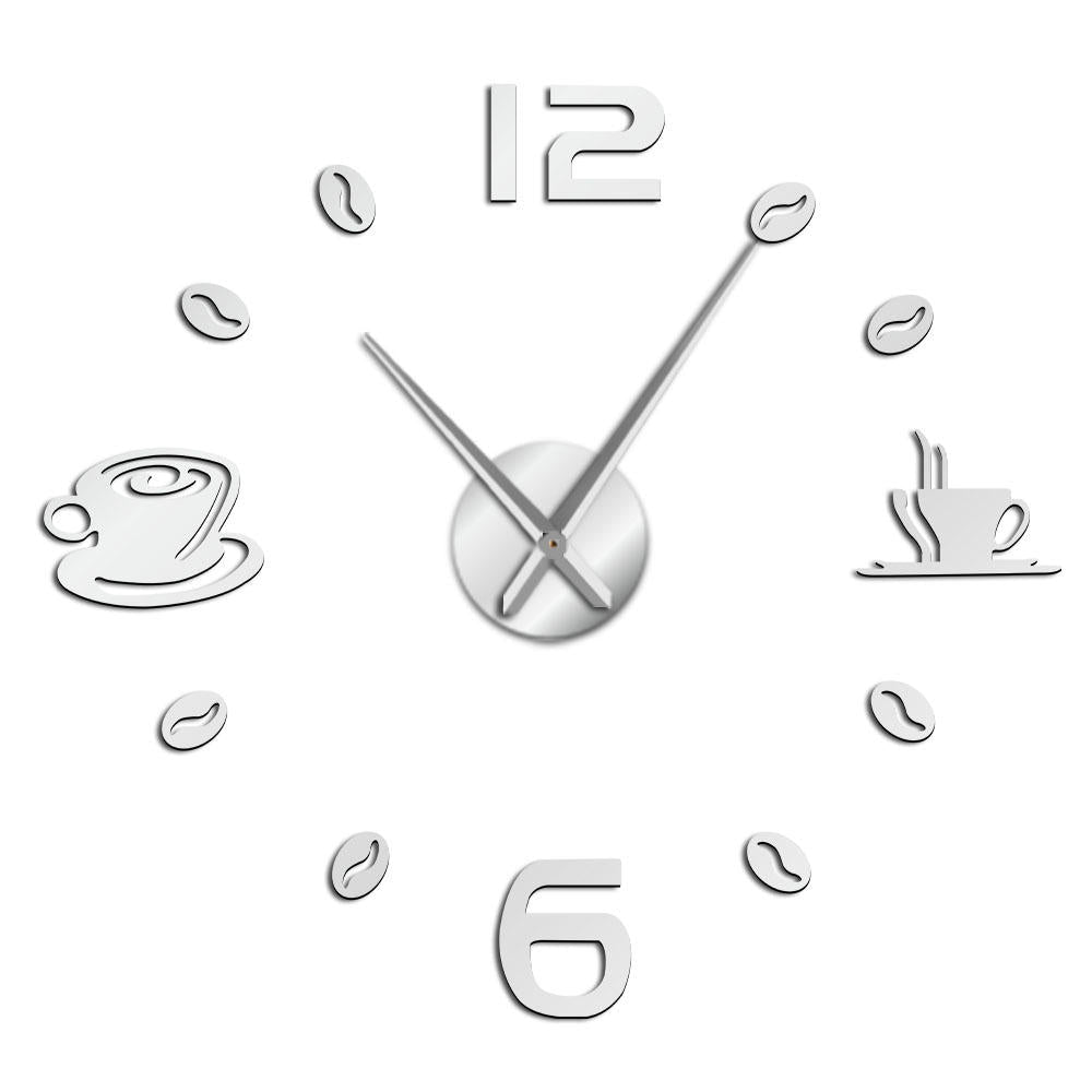 Cafe DIY Large Wall Clock Frameless Giant Wall Clock Modern Design Cafe Coffee Mug Coffee Bean Wall Decor Kitchen Wall Watch