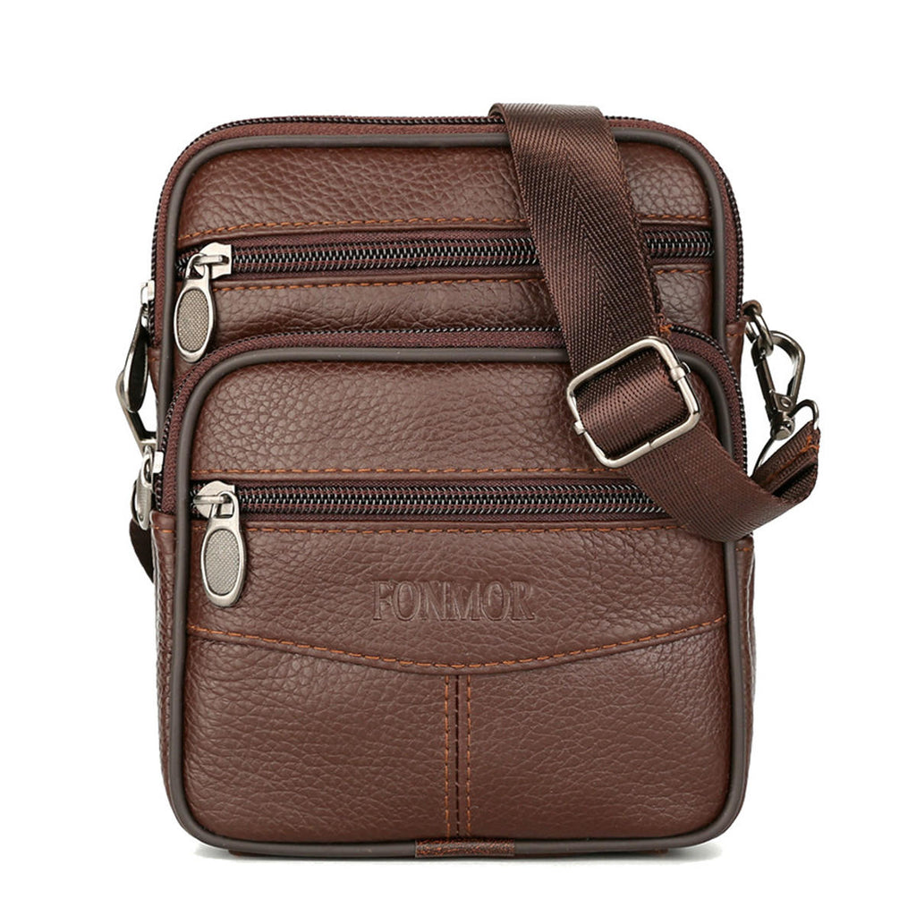 Men Genuine Leather Shoulder Bag Handbag Messenger Crossbody Waist Bag Phone Pouch Outdoor Travel