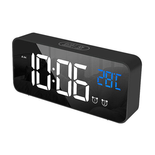 Voice Control Alarm Clock Digital Snooze Mirror Timer LED Display Home Decoration Clocks