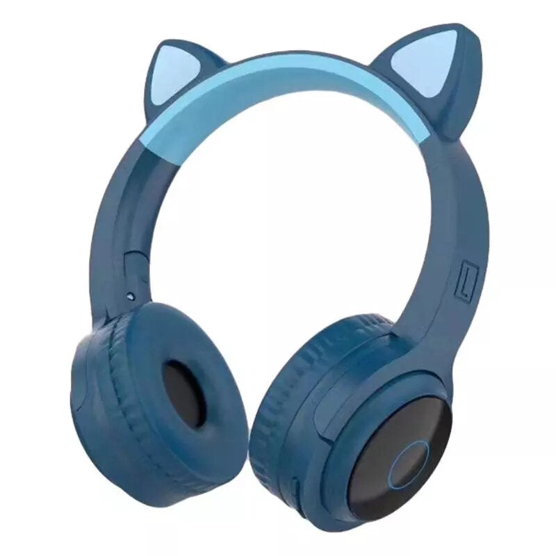 Wireless Bluetooth Headphones Stereo TF Card Aux-In Luminous Cute Cat Ear Head-Mounted Headset with Mic