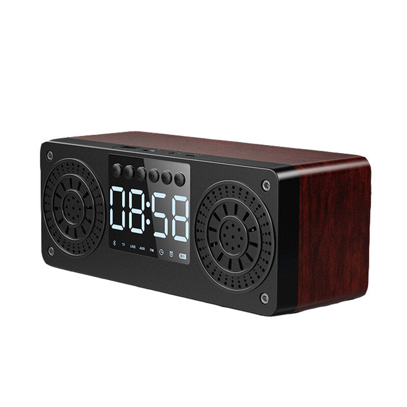 Bluetooth 5.0 Wooden Speaker Alarm Clock Support TF Card/USB/AUX/ FM Radio