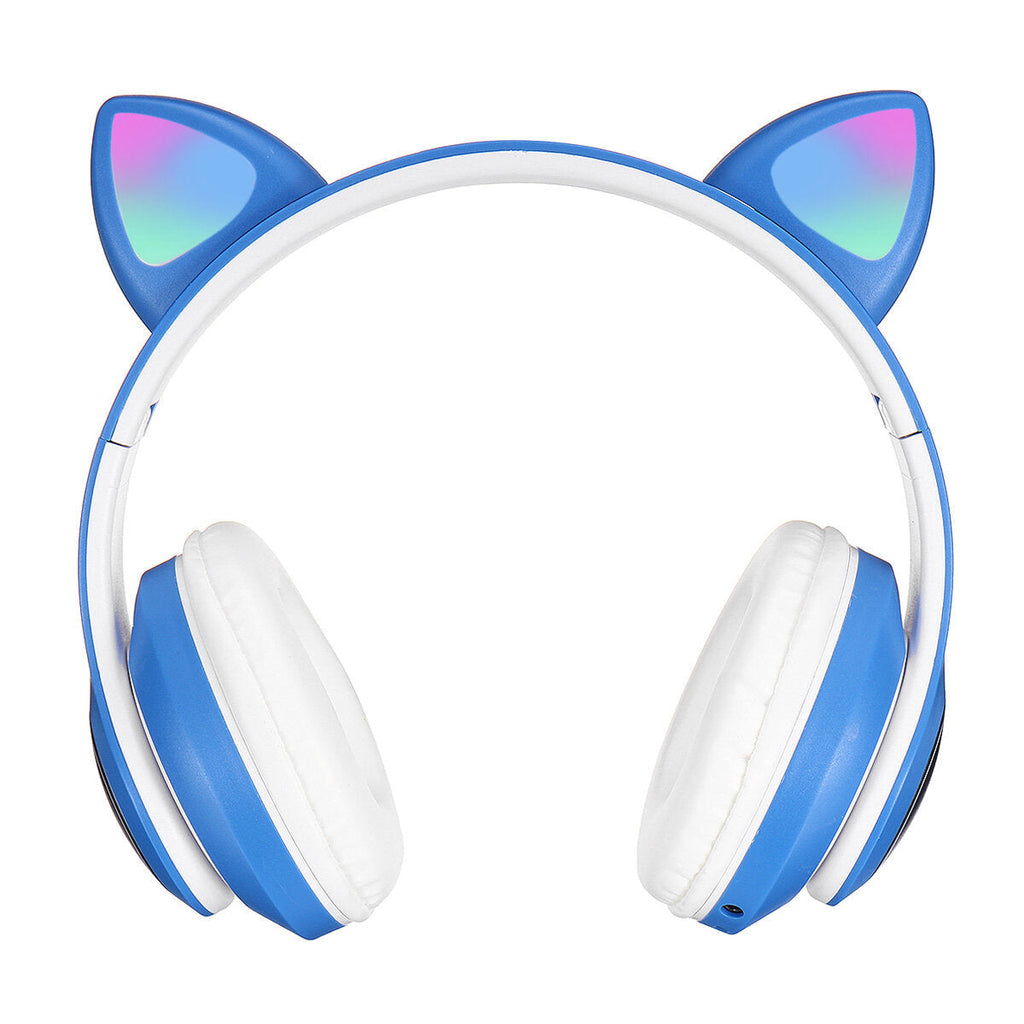 Over-Ear Gaming Bluetooth 5.0 Headset Glowing Cat Ear Headphones Foldable Wireless Earphone with Mic LED Lights for PC Phone