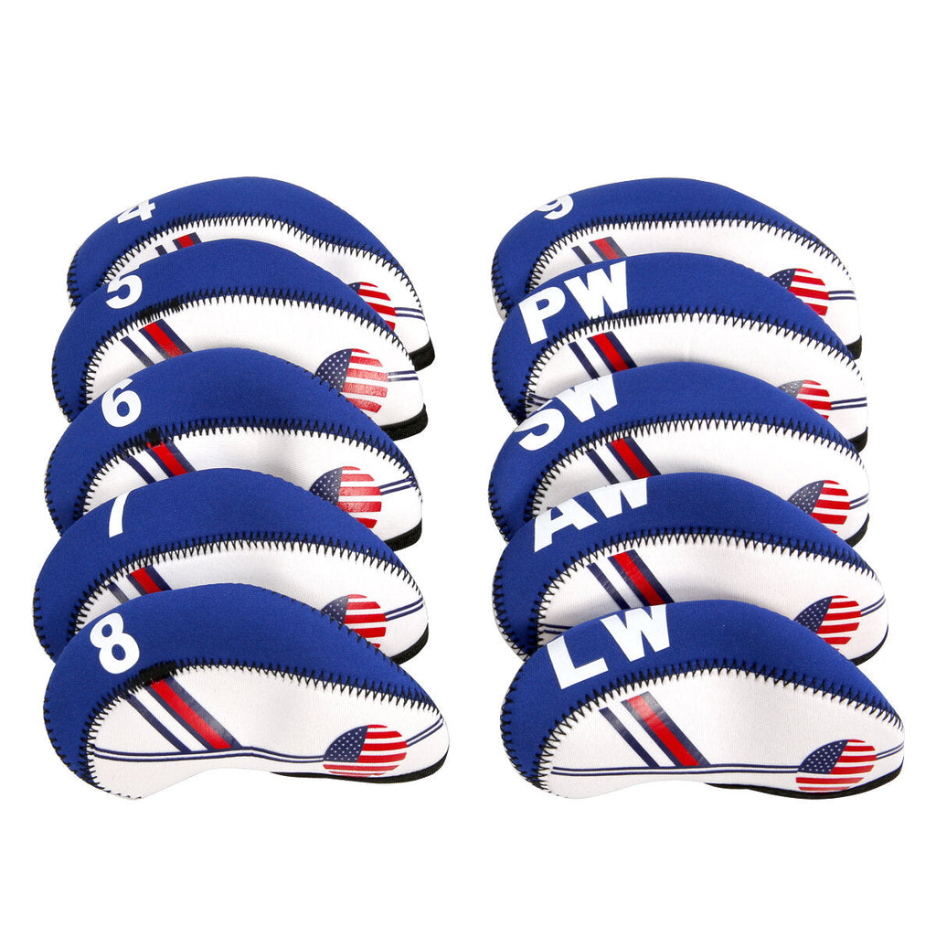 10Pcs/set Golf Club Iron Head Cover Headcover Neoprene Protect Set National Flag Headcover