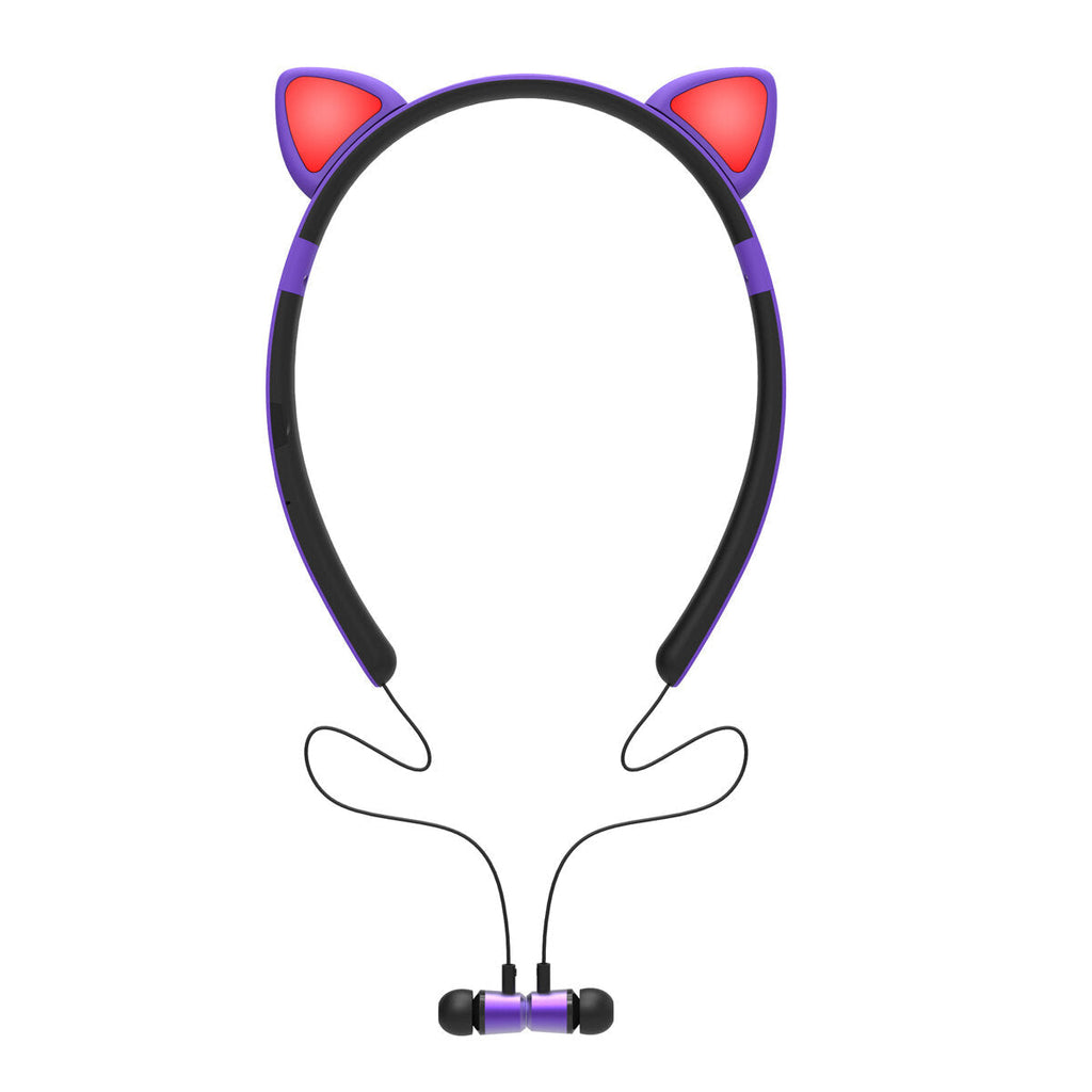 Colorful Wireless Bluetooth 5.0 Earphone Cat Ears Shape Cute Neckband Headphone Headset with Mic