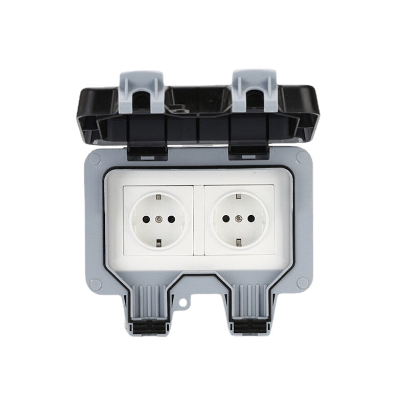 Waterproof Wall-mounted Power Socket Dust-proof 16A Double EU Standard Electrical Outlet for Bathroom Gardening