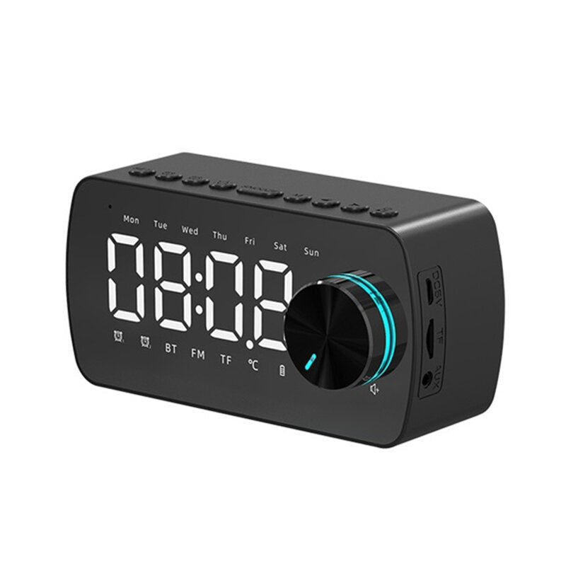 Wireless Bluetooth Speaker Double Alarm Clock FM Radio Mirror LED Display Hi-Fi Music Column Subwoofer Hands-free Call Speaker