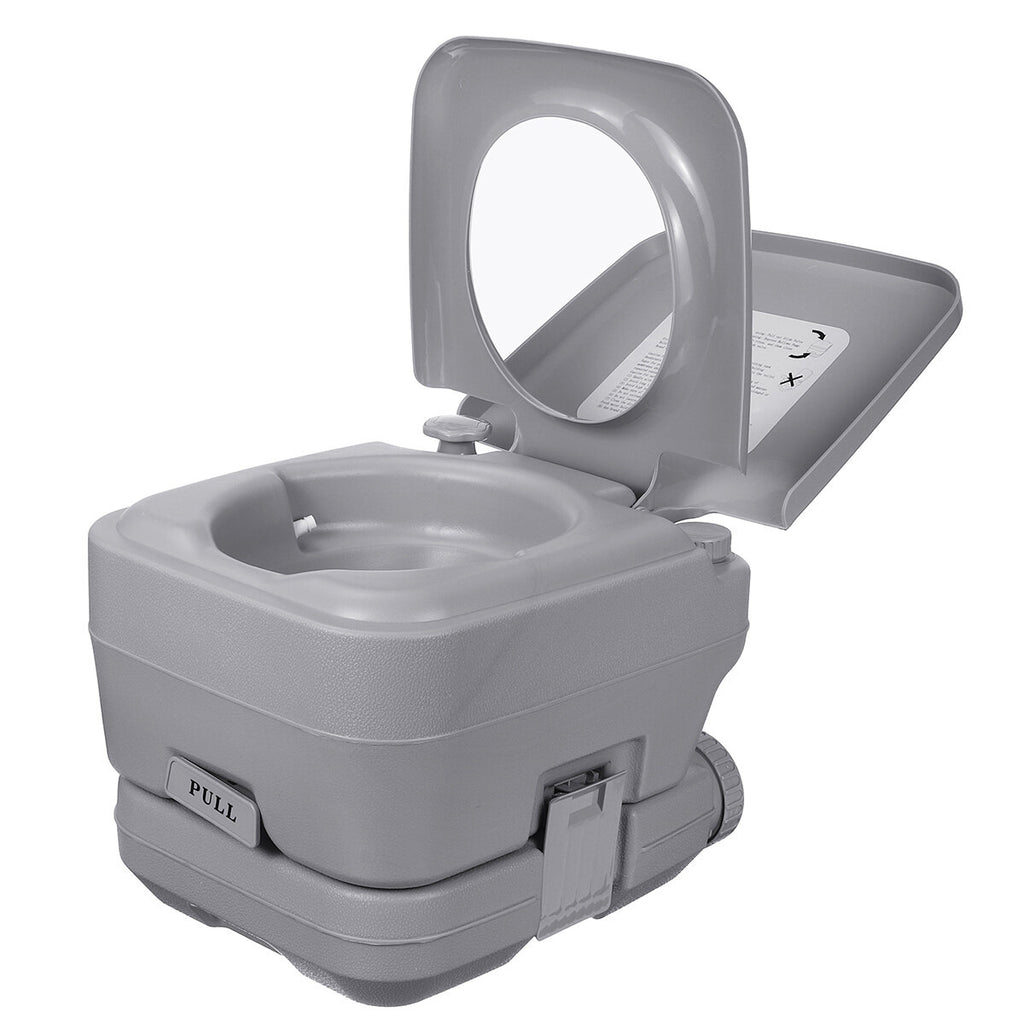 Full Size Vehicel Portable Toilet with Push Button Flush, Tan Camping Travel Piston Pump Commode