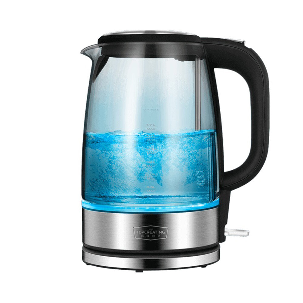 1.7L 1800W Electric Water Kettle Stainless Steel Glass Temperature Color Light Display Kitchen