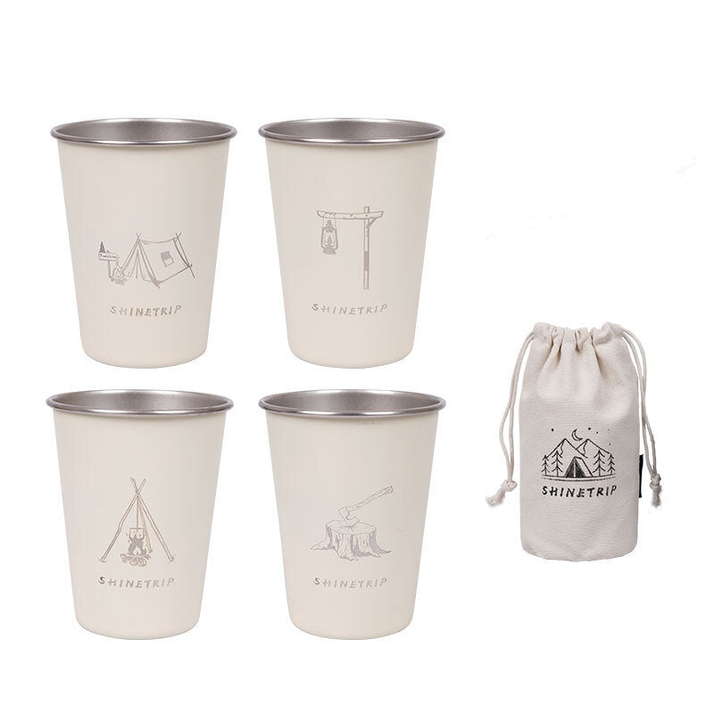 4pcs Outdoor Camping Cup Portable Food Grade Stainless Steel Barbecue Juice Coffee Cup Set