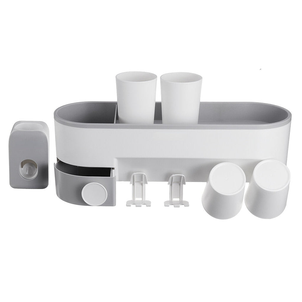 Multifunctional Wall-mounted Toothbrush Holder Toothpaste Dispenser Bathroom Storage Organizer