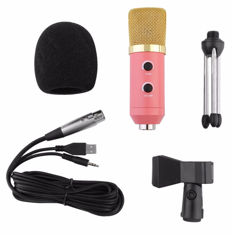 Wired microphone USB Condenser Sound Recording Mic with Reverb Broadcast Live Microphone Tripod Stand