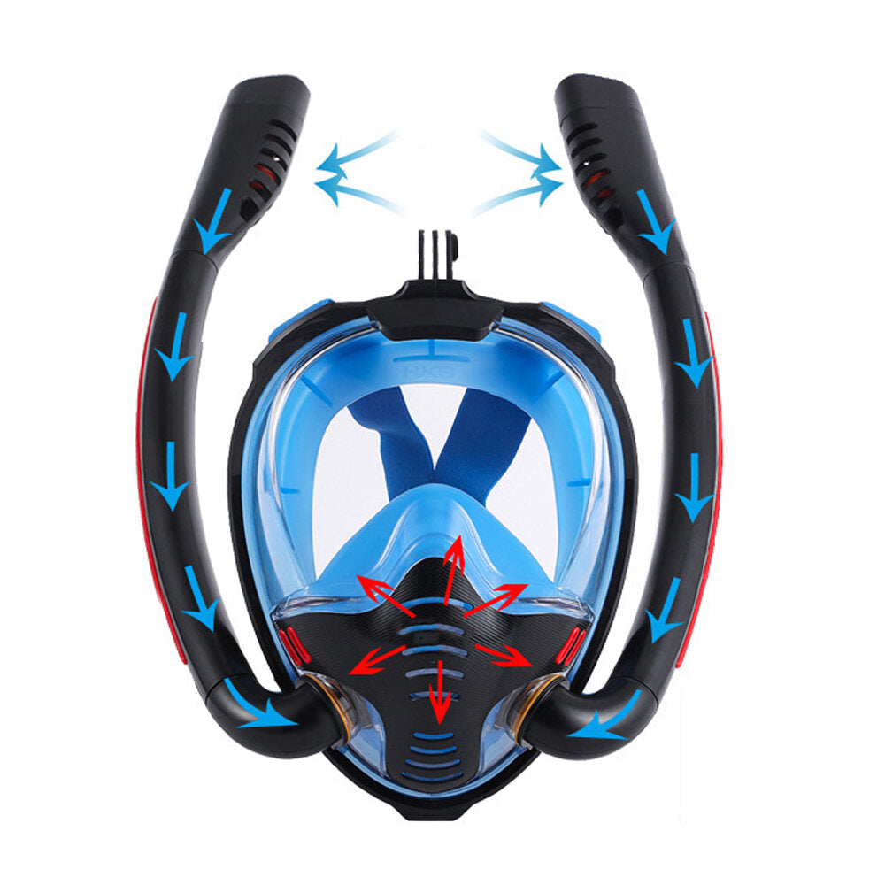 Double Tube Snorkeling Mask Silicone Full Dry Diving Mask Swimming Mask Goggles Self Contained Underwater Breathing Apparatus