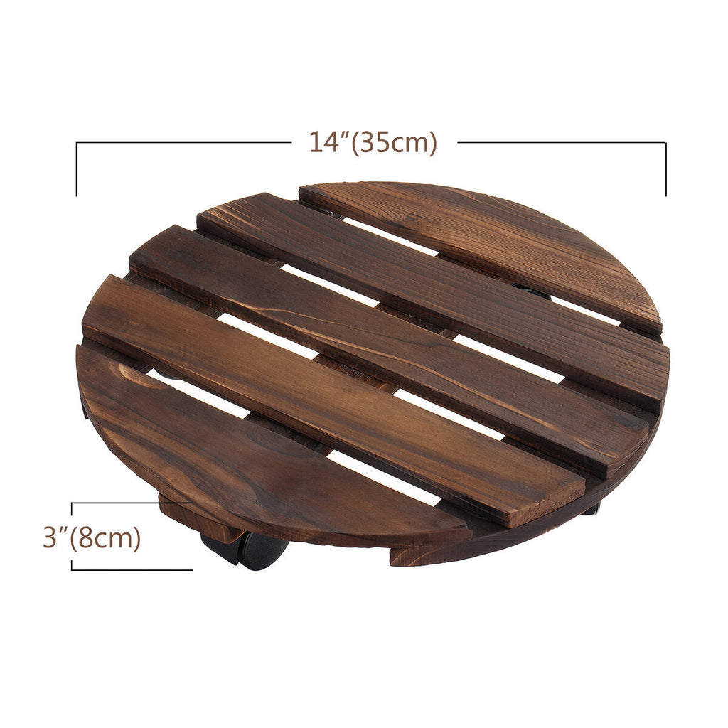 Round Wooden Plant Caddy Potted Plant Stand Flower Pot Holder