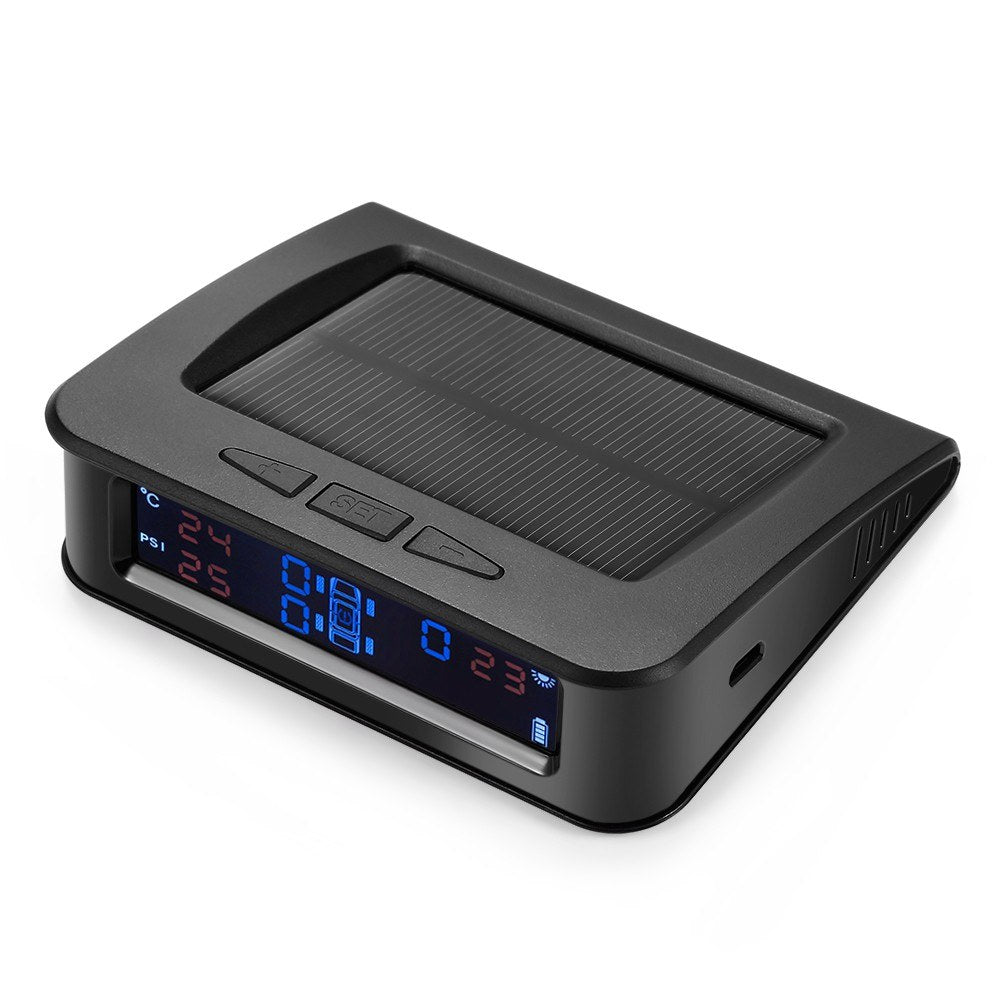 Tire Pressure Sensor Monitor System Wireless Solar Powered TPMS LCD Display with 4 Internal Sensors