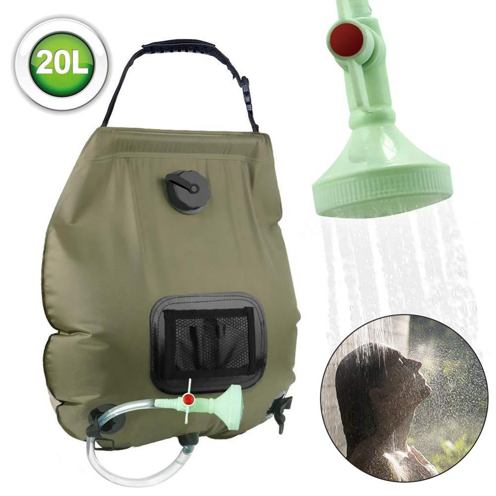 Outdoor Solar Hiking Water Camping Shower Interchangeable Head Bags 20L Heating Hydration Hose