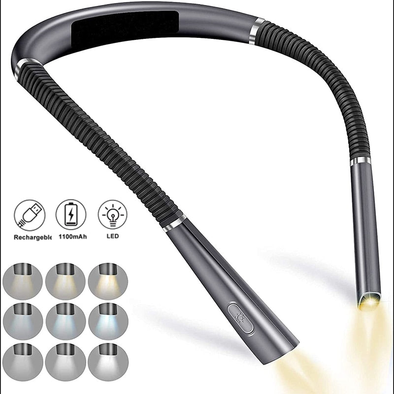 3 Colors 8 LED Flexible Hanging Neck Light Reading Light Rechargeable Book Light for Reading Knitting Camping Repairing Running