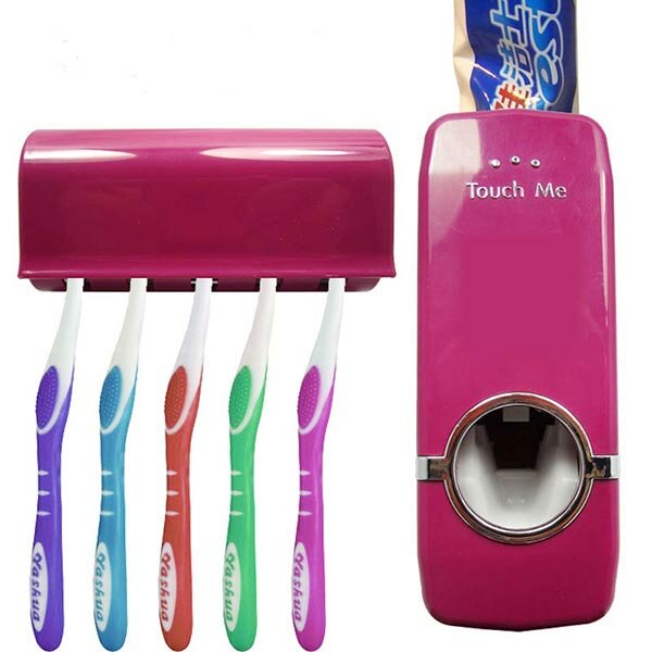 Wall Mounted Automatic Toothpaste Dispenser With Five Toothbrush Holder Set Bathroom