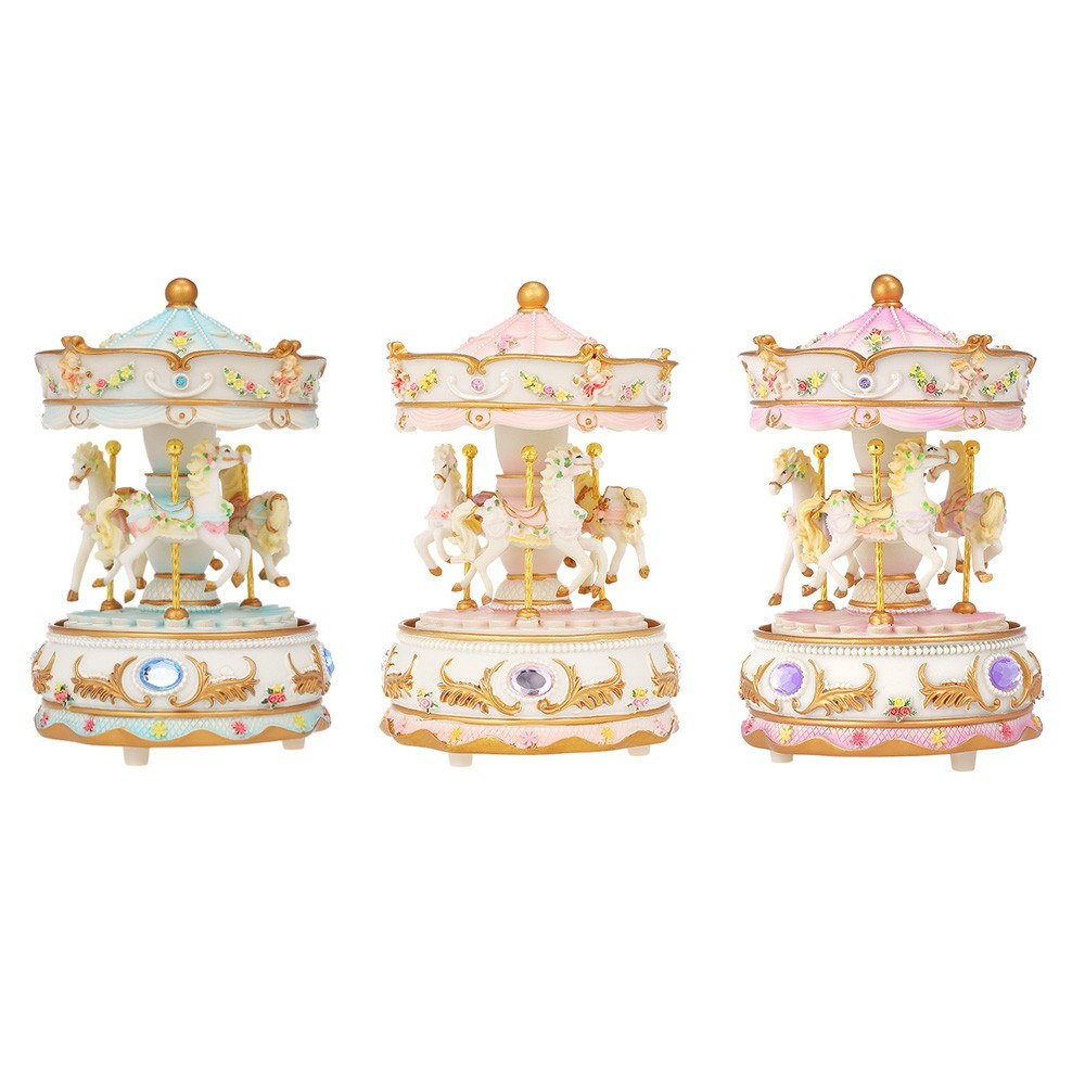 Mini Carousel Clockwork Castle in the Sky Music Box Colorful LED Merry-go-round Musical Gift