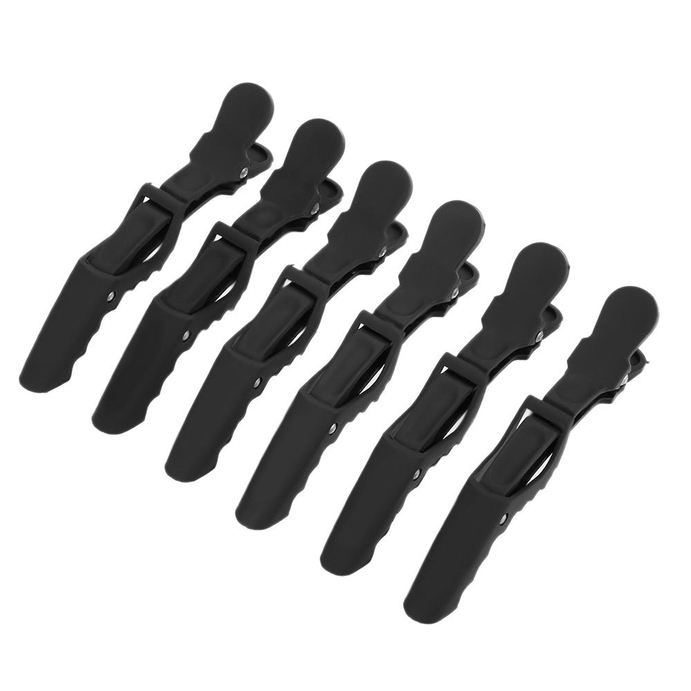 6Pcs Black Croc Hair Sectioning Grip Clips Hairdressing Cutting Clamps Professional Plastic Salon Styling