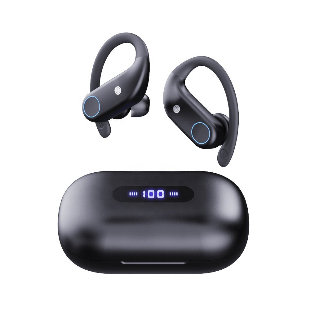 TWS Wireless Bluetooth 5.0 Earbuds Noise Reduction 4-Mics HD Calls Ear Hook IPX7 Waterproof Headphone for Sports Running Gaming