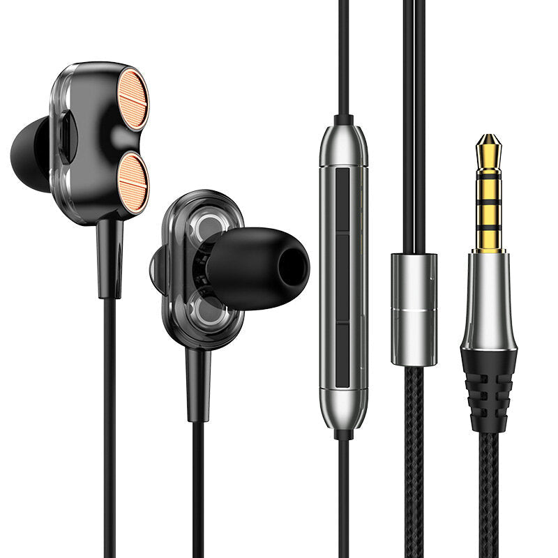 Wired Earphone Dual Dynamic 7.1 Surround Sound Bass Noise Reduction In-Ear Earbuds 3.5MM Sports Music Gaming Headphones with Mic