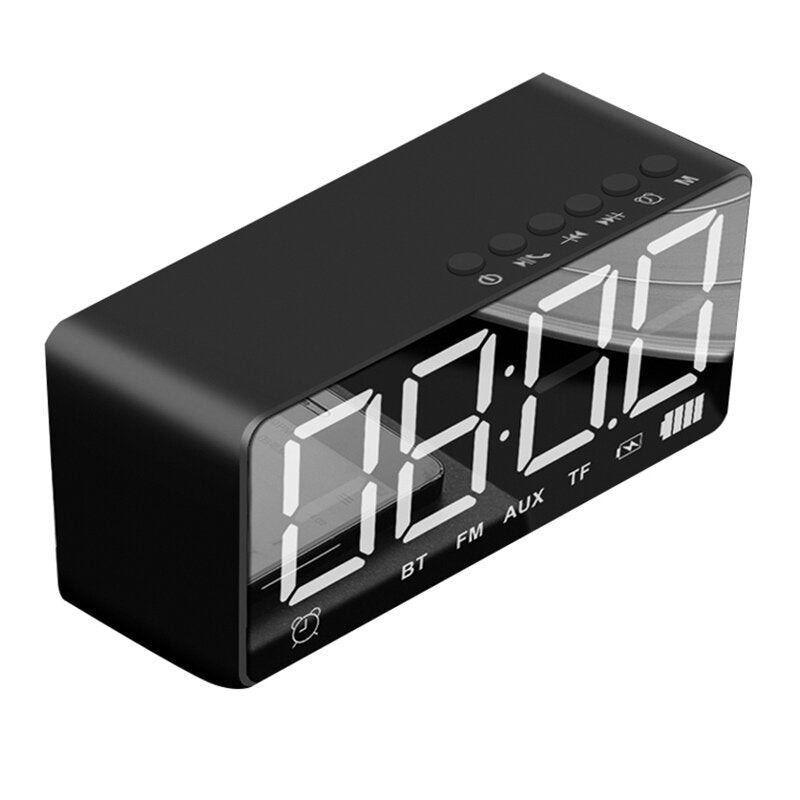 Bluetooth Speaker Alarm Clock Mirror LED Digital FM Radio TF AUX Desktop Wireless Speaker with Mic