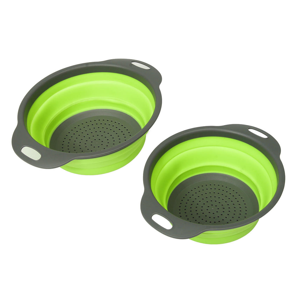 2Pcs Set Collapsible Foldable Silicone Drain Colander Fruit Vegetable Strainer Basket