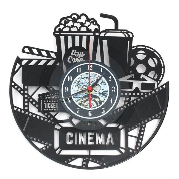 12" 12 Inch 3D Black Popcorn Wall Clock Theater Movie Cinema Snack Bar Clocks Home Decor