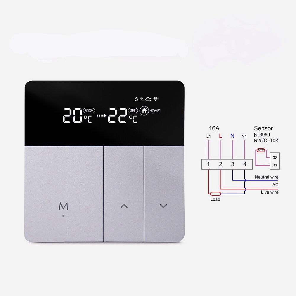 Smart Thermostat Sliver Electric Heating Temperature Controller APP Real Time Remote Control LCD Touch Display Screen Works With Alexa Google Home