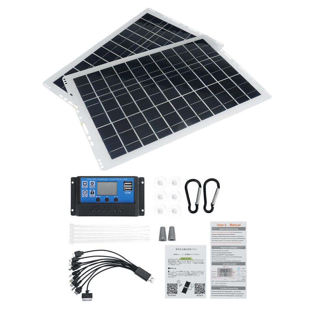 Portable Solar Panel Kit 10A/30A/60A/100A USB Battery Charger for Outdoor Camping Travel Caravan Van Boat