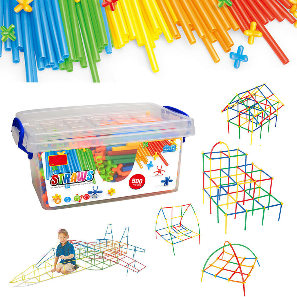 4D Plastic Stitching Building Blocks Bricks Straws Kids DIY Educational Toys