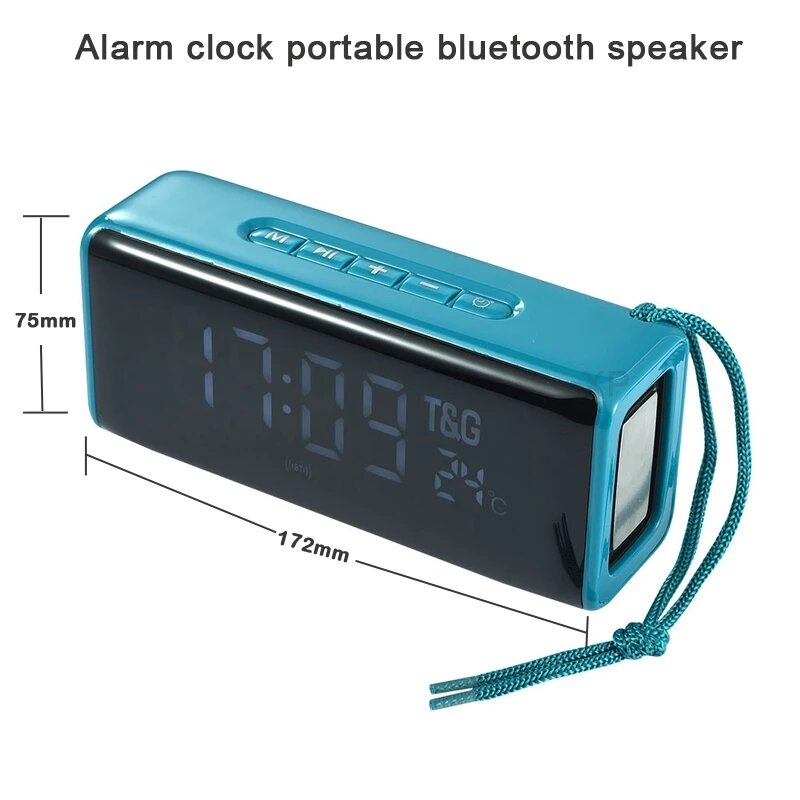 Bluetooth Speaker LED Temperature Alarm Clock Speaker Portable Column Bluetooth Sound Box Music System with TF AUX U-Disk FM Radio