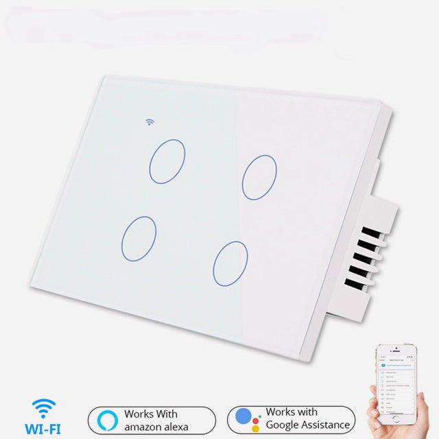 US WiFi 4Gang 1/2 Way Smart Lights Wall Touch Switch APP Voice Remote Control Wireless Lamp Smart Home Switch