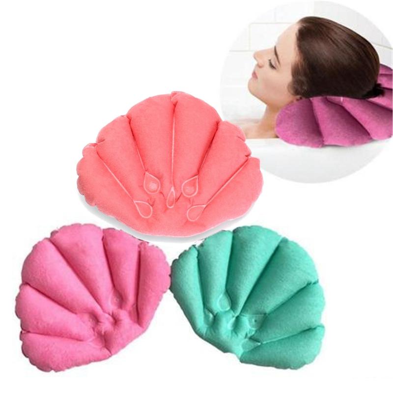 Home Spa Inflatable Pillow Cups Shell Shaped Neck Bathtub Cushion Random Color Acc