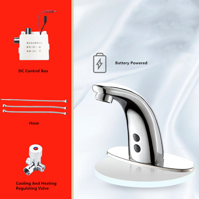 Automatic Touchless Sensor Faucet Bathroom Sink Smart Hands Free Water Tap Hot and Cold Mixer Control Chrome Finish